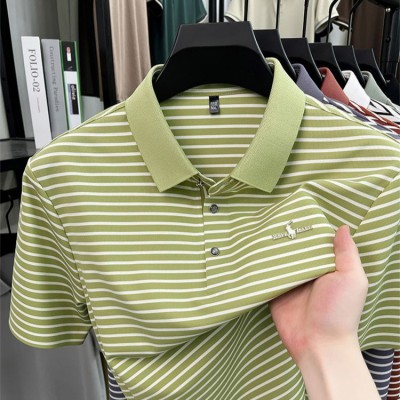 Light Olive Green Stripe - Premium Polo-559