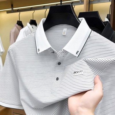 White Premium Stripe Polo-563