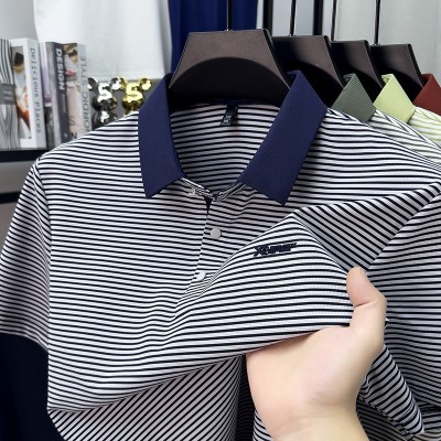 Midnight Navy Blue Premium Stripe Polo-566